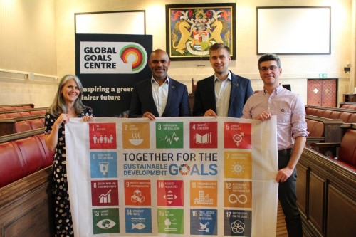 Left to right: Jenny Foster, Global Goals Centre; Marvin Rees, Mayor of Bristol; Allan Macleod, Bristol City Office; Dr Sean Fox, University of Bristol.